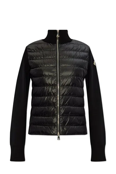 Moncler Padded Wool Cardigan In Black