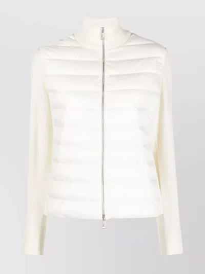Moncler High Neck Padded Knit Cardigan In White