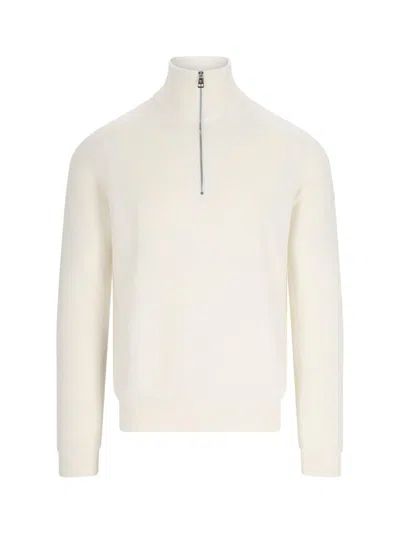 Moncler Cotton And Cashmere Turtleneck Sweater In Beige