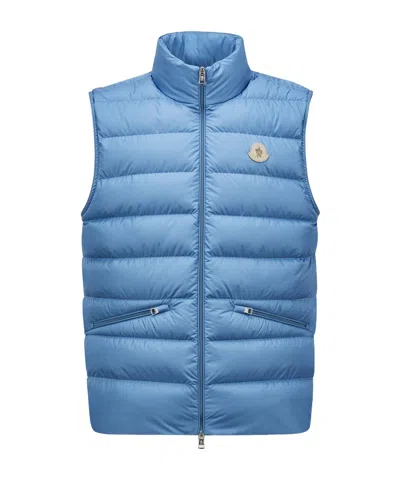 Moncler High-necked Sleeveless Down Waistcoat In Blue