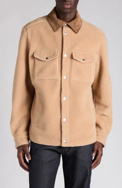 Moncler High Pile Fleece Shirt Jacket In Brown