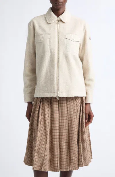 Moncler High Pile Fleece Zip-up Overshirt In Neutral