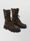 Moncler High Top Suede Ankle Boots With Rubber Sole In Brown
