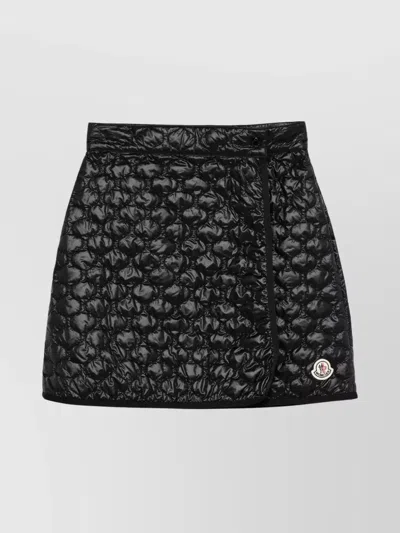 MONCLER HIGH WAIST QUILTED TEXTURE SHINY WRAP SKIRT