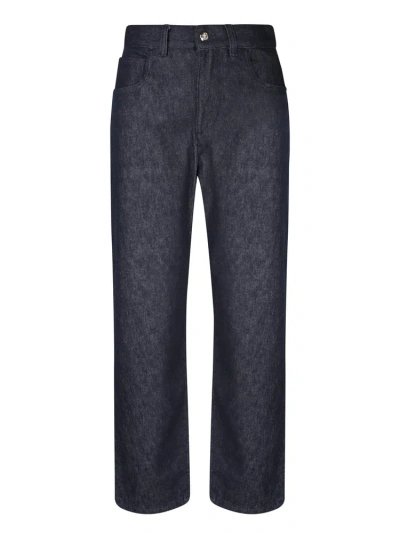 Moncler High Waist Straight Cut Trousers In Blue