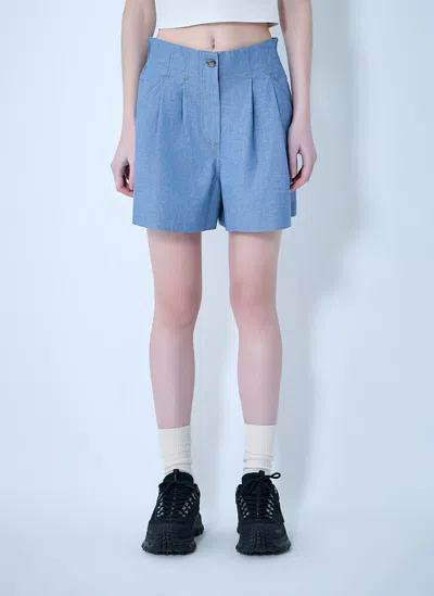 Moncler High-waisted Pleated Shorts In Blue