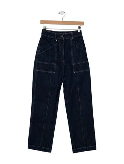 Pre-owned Moncler High-rise Straight Leg Jeans In Blue