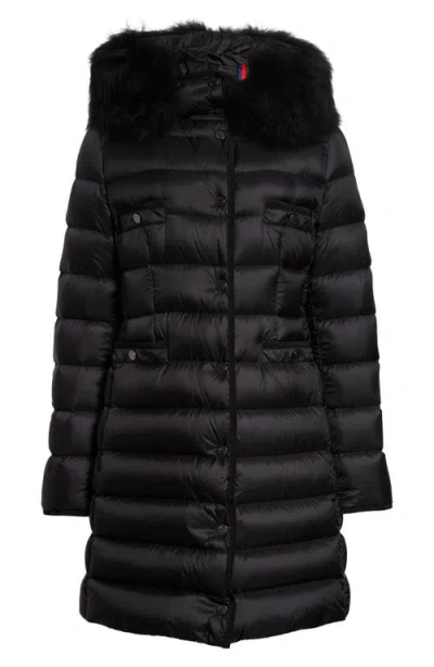 Moncler Hirmafur Hooded Down Puffer Jacket With Removable Genuine Shearling Trim In Black/black