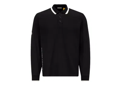 Pre-owned Moncler Hiroshi Fujiwara X Fragment Logo Long Sleeve Polo Shirt In Black
