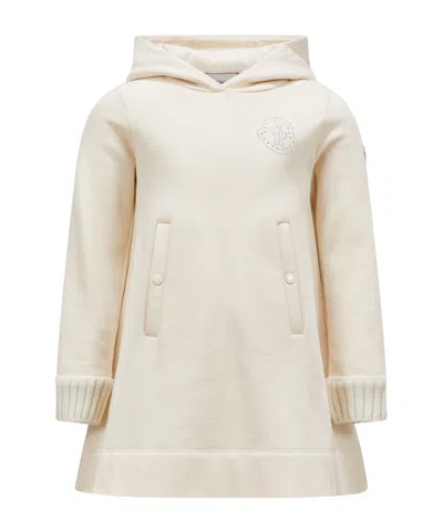 Moncler Hoded Crystal Logo Dress In Nude