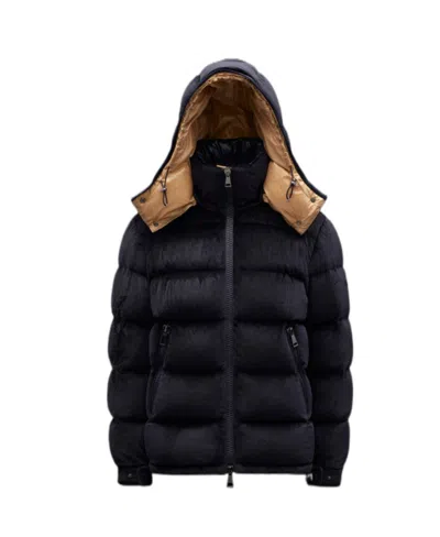 Moncler Holostee Velvet Puffer Jacket In Navy Blue