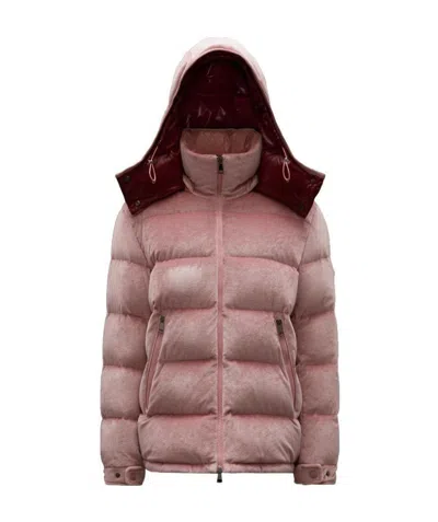 Moncler Holostee Velvet Puffer Jacket In Pink