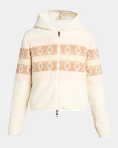 Moncler Hooded Argyle Zip Cardigan In Brown
