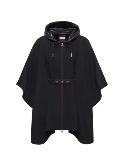Moncler Hooded Belted Cape In Black