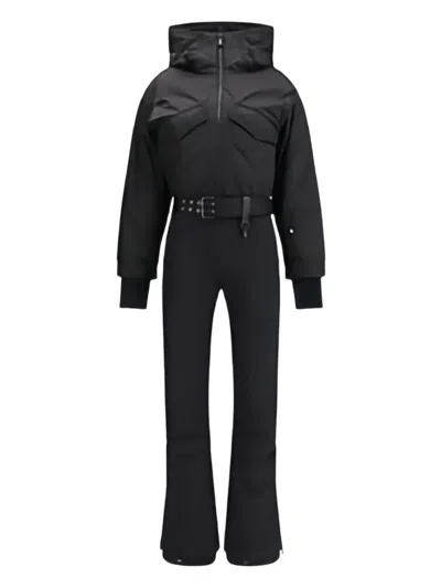 Moncler Ski Suit With Belted Waist And Hood In Black