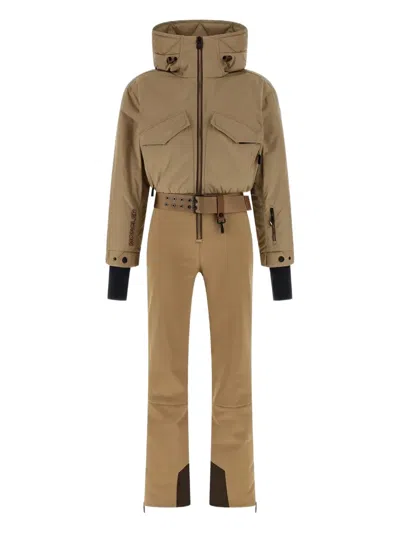 Moncler Hooded Belted Ski Suit In Brown