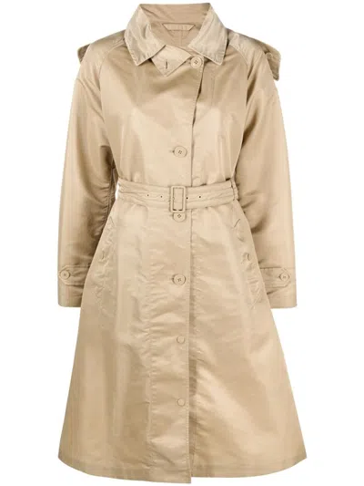 Moncler Hooded Belted Trench Coat In Nude
