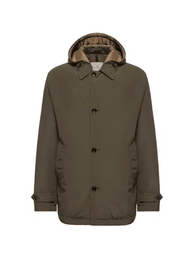Moncler Hooded Button-up Jacket In Green