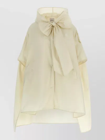 Moncler Hooded Cape Taffeta Design Bow Detail In Neutral
