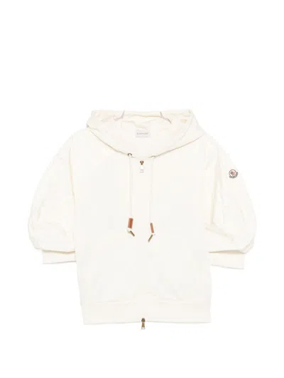 Moncler Cotton Sweatshirt With Nylon Sleeves In White
