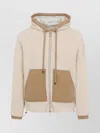 Moncler Hooded Cardigan With Drawstring And Pockets In Neutral