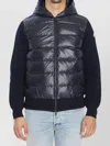 Moncler Hooded Cardigan With Padded Front And Ribbing In Blue