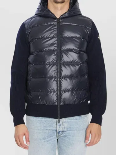 MONCLER HOODED CARDIGAN WITH PADDED FRONT AND RIBBING