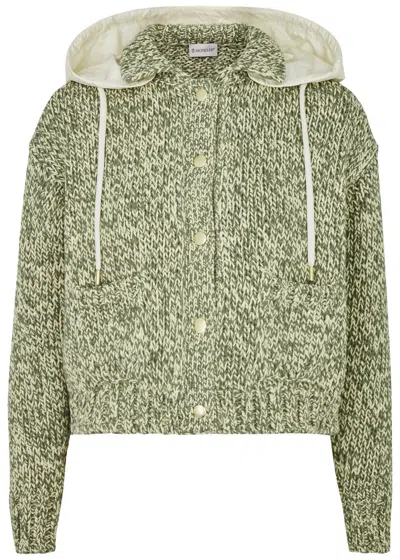 Moncler Hooded Cotton-blend Cardigan In Green