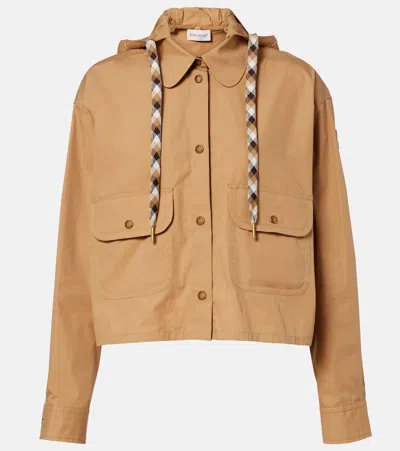 Moncler Hooded Cotton-blend Jacket In Brown