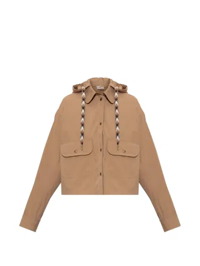 Moncler Hooded Cropped Jacket In Brown