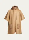 Moncler Hooded Down Cape In Camel