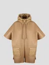 Moncler Hooded Down Cape In Nude & Neutrals
