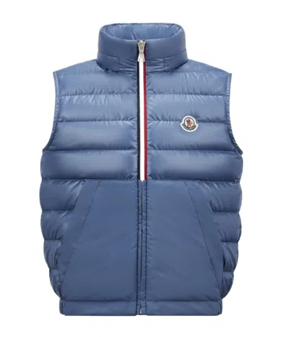 Moncler Hooded Down Vest In Blue
