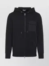 Moncler Hooded Drawstring Cardigan Chest Pocket In Black