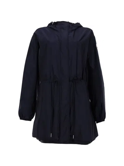Moncler Hooded Drawstring-waist Coat In Blue