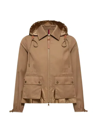 Moncler Hooded Front-pocket Jacket In Brown