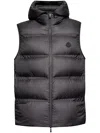 Moncler Logo Patch Hooded Down Gilet In Black