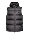 Moncler Logo Patch Hooded Down Gilet In Blue