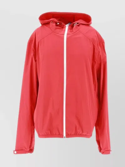 Moncler Hooded Graphic Print Elastic Cuffs Jacket In Red