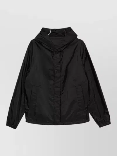 Moncler Hooded Jacket Nylon And Silk Fabrics In Black
