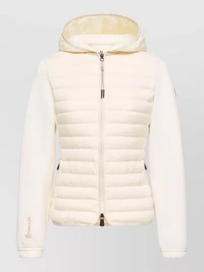 Moncler Hooded Jacket Quilted Down Front Zip In Neutral