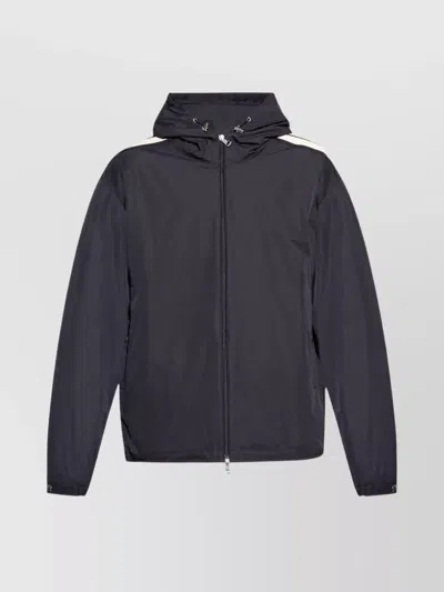Moncler Hooded Jacket With Embroidered Sleeve Stripes In Navy