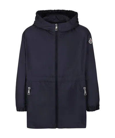 Moncler Enfant Logo-patch Hooded Raincoat In Blue