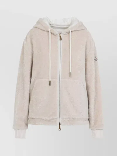 Moncler Hooded Knitwear Featuring Front Pockets In Neutral