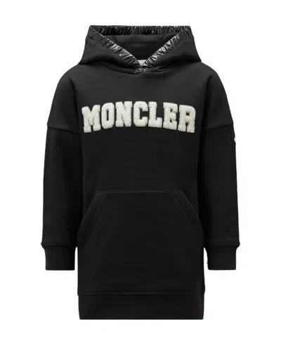 Moncler Hooded Logo Dress In Black