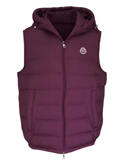 Moncler Hooded Logo Gilet In Purple