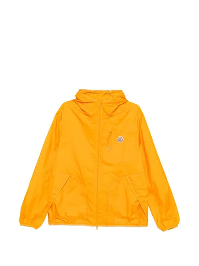 Moncler Hooded Logo Jacket In Orange