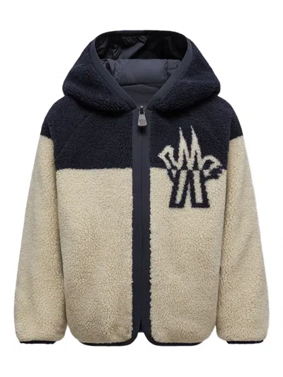 Moncler Kids' Hooded Logo Reversible Hoodie In Blue