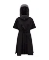 Moncler Hooded Logo Wool Cloak In Black