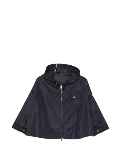 Moncler Hooded Logo-patch Cape In Blue